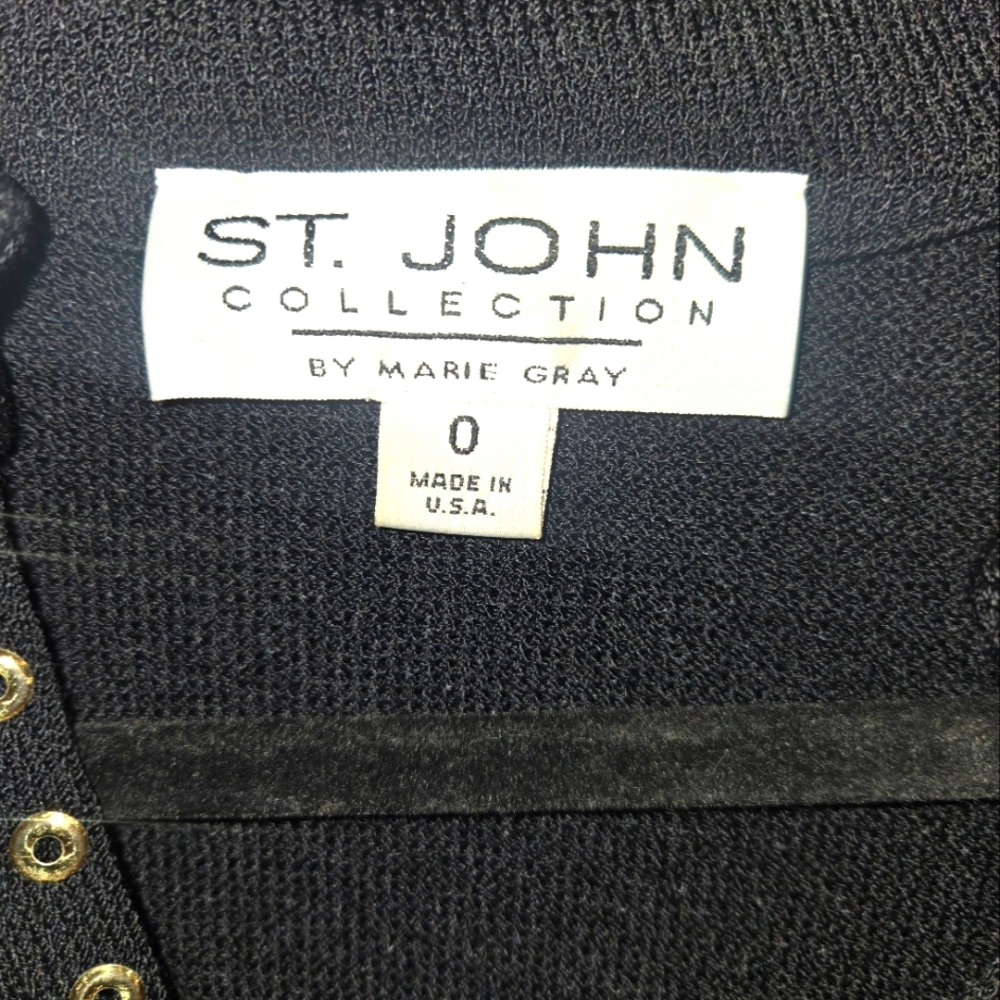 FLAWLESS St. John women's black knit, long sleeve dress with gold accents